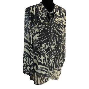 Alberto Makali semi sheer top animal print size large